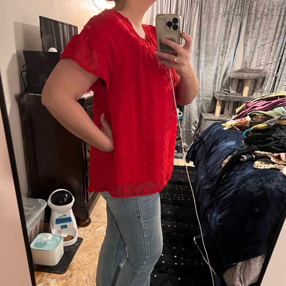 Red shirt.